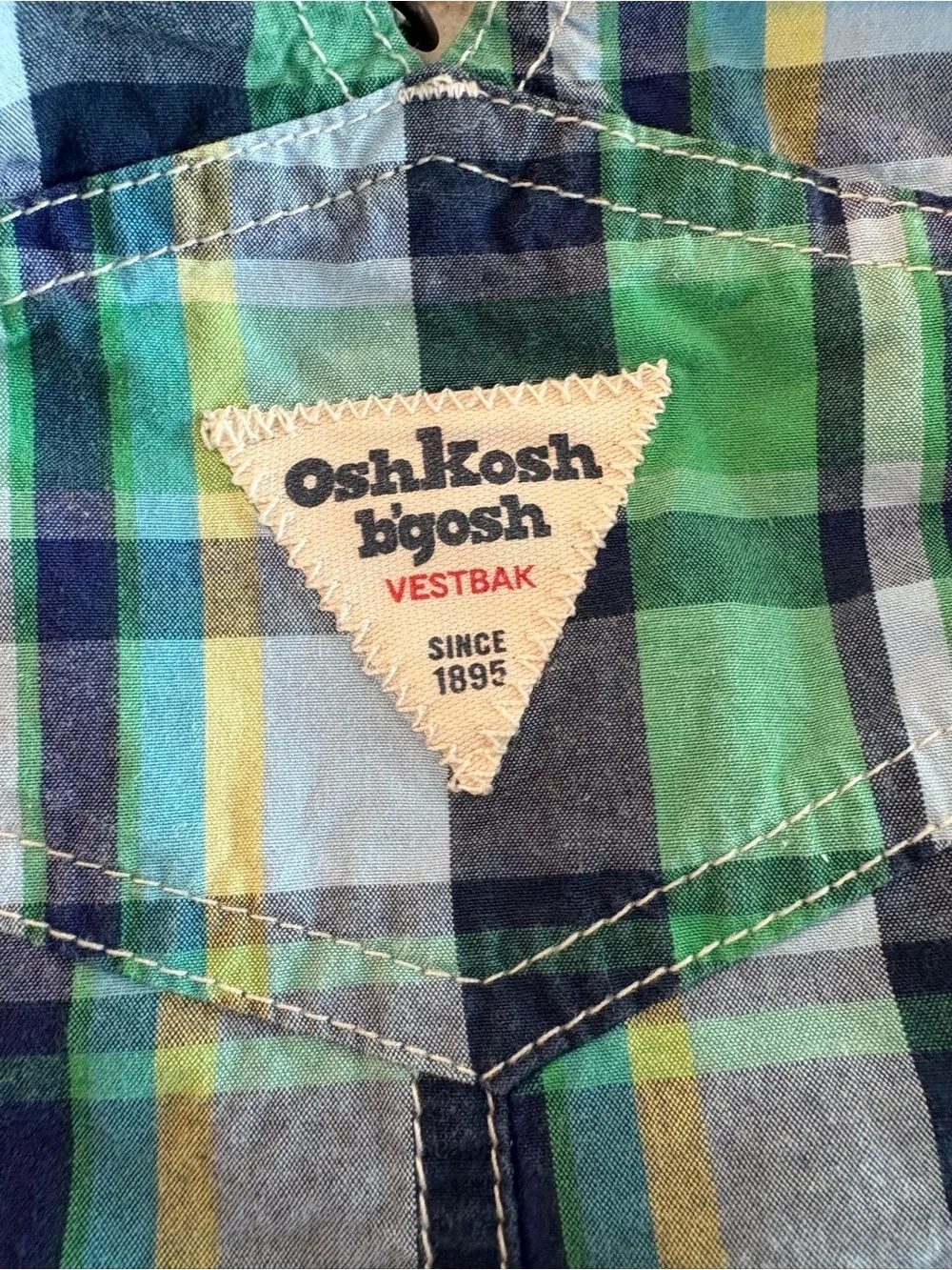 OshKosh Boys Preppy Plaid Overall Shorts Vestbak Cotton Blue Green 3 Months